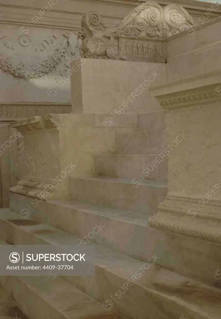 Roman Art. Italy. Ara Pacis Augustae. Marble staircase. Dated 13th century BC. Museum of the Ara Pacis. Rome. Italy.