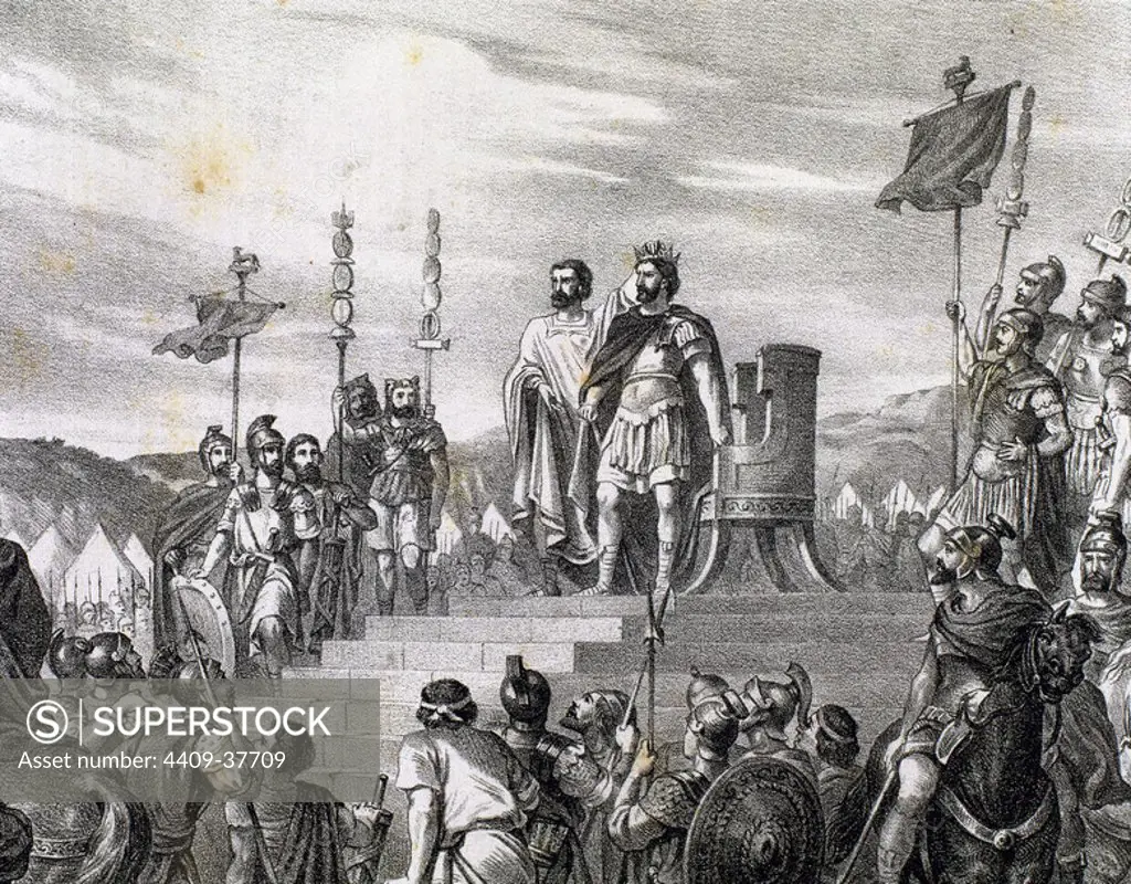 HISTORIA DEL IMPERIO ROMANO. Flavio GRACIANO, emperador romano (367-383), designando y coronando a TEODOSIO, Emperador de Oriente (379) .