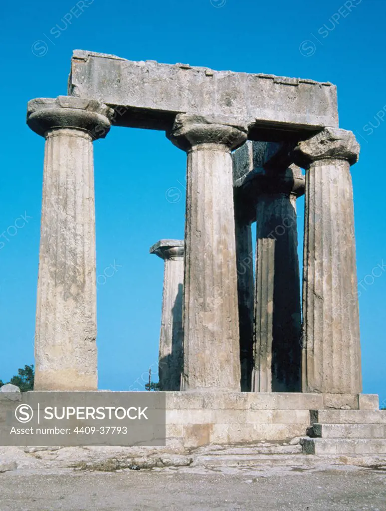 Greek art. Greece. Temple of Apollo. Doric. Built in 550 B.C. Corinth.