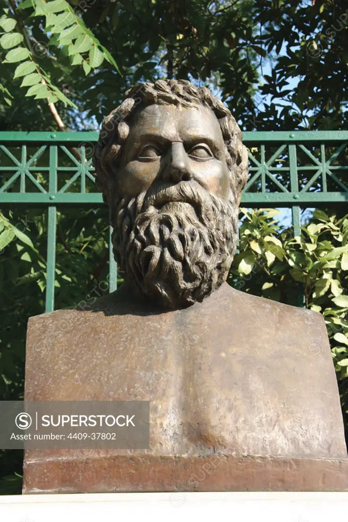 Sophocles (496-406). Was one of the three great tragedians of Classical Athens. Bust contemporary of Sophocles. Athens. Central Greece. Attica. Europe.