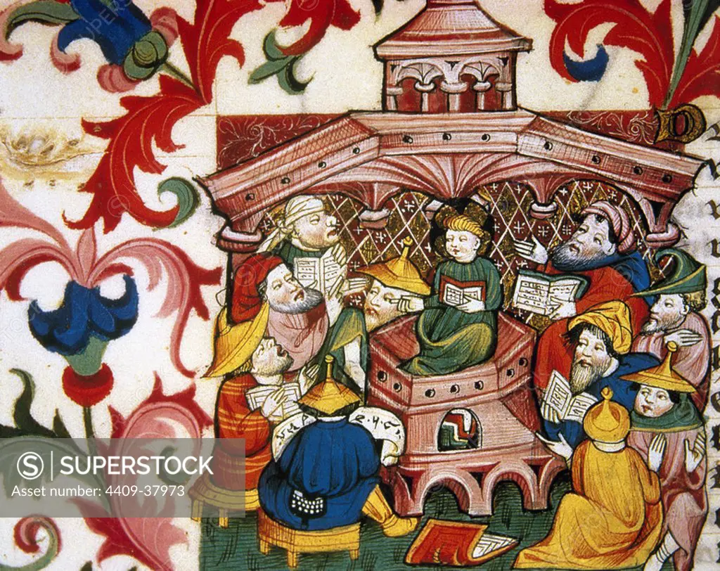 Finding in the Temple. Miniature. 15th century. Chateau of Chantilly. France.