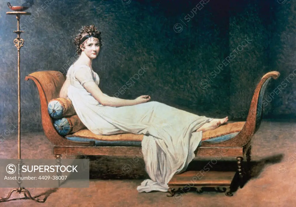 Jacques-Louis David (1748-1825). French painter in the Neoclassical style. Madame Recamier (1800). Louvre Museum. Paris, France.