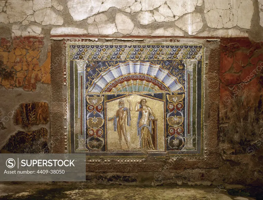 Herculaneum. Ancient roman city. Neptune and Amphitrite. Mosaic. 1st century AD. Campania, Italy.