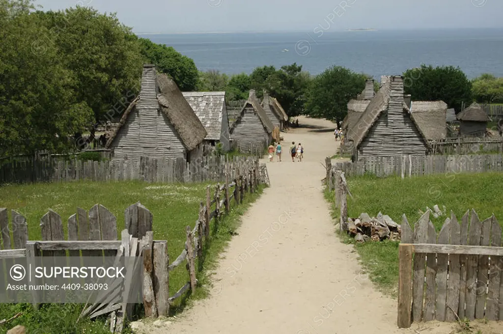 Plimoth Plantation or Historical Museum. Is a living museum in that shows the original settlement of the Plymouth Colony established in the 17th century by English colonists. English village. Plymouth. Massachusetts. United States.