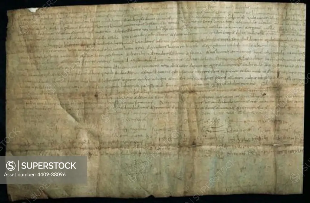 "ACTA DE CONSAGRACION DE LA IGLESIA DEL CASTILLO DE TONA, del 13 de enero de 889". (El año 888, indicación sicena, año 1º de la muerte del Emperador Carlos II "El Calvo"). A pie de texto, anotación musical de la antífona "Surgite Sancti Dei" que se cantaba durante la ceremonia de consagración. Testimonio más antiguo de notación musical escrito en Cataluña y problamente en toda Europa. PERGAMINO; 9.135, 2-VIII.2. Biblioteca de Catalunya. Barcelona. MARCA HISPANICA CAROLINGIO S.IX.