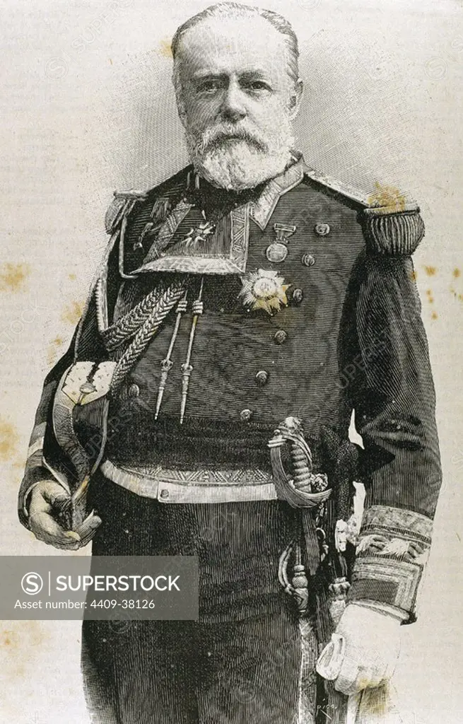 CERVERA, Pascual (1839- 1909). Spanish marine. Served as Admiral of the Spanish Caribbean Squadron during the Spanish-American War. Engraving.