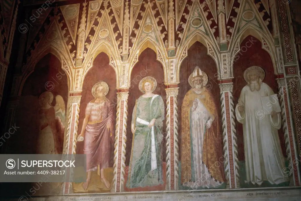 Italy. Florence. Basilica of Saint Miniato al Monte. Interior. Medieval frescoes. Detail.