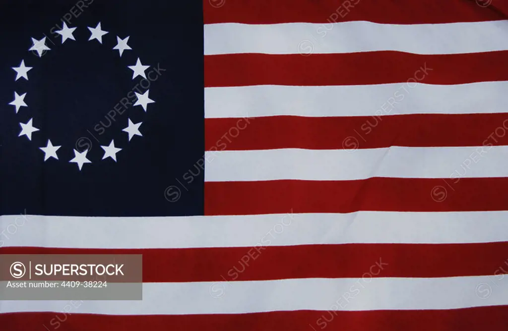 Betsy Ross flag. Early desing of the Flag of the United States. The 13 stars represent the original 13 colonies. Philadelphia. Pennsylvania. USA..