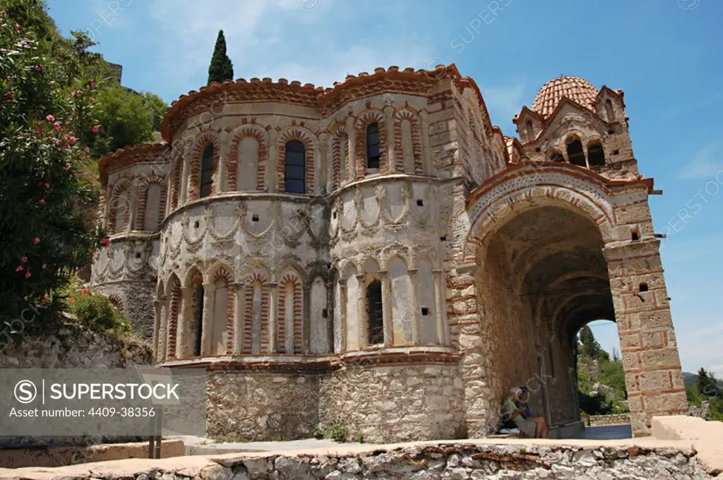 BYZANTINE ART. GREECE. MONASTERY OF PANTANASSA. Founded in 1428 by Giovanni Frangopoulos. Outside view. MISTRA. Laki province. Region of the Peloponnese.
