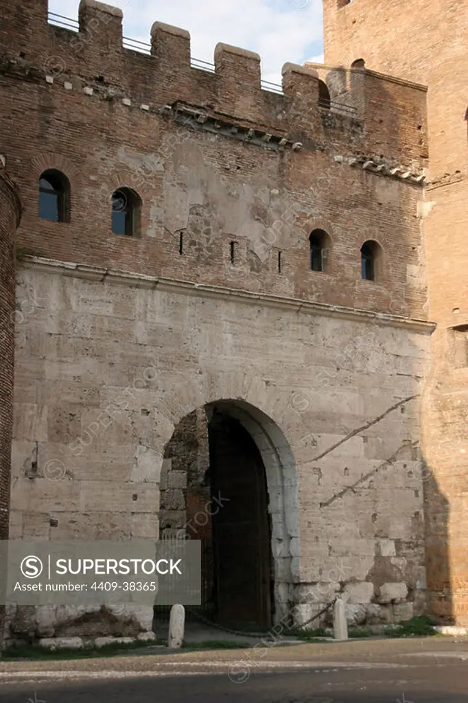 Porta San Paolo. One of the southem gates in the 3rd century Aurelian Wals of Rome. Rome. Italy.