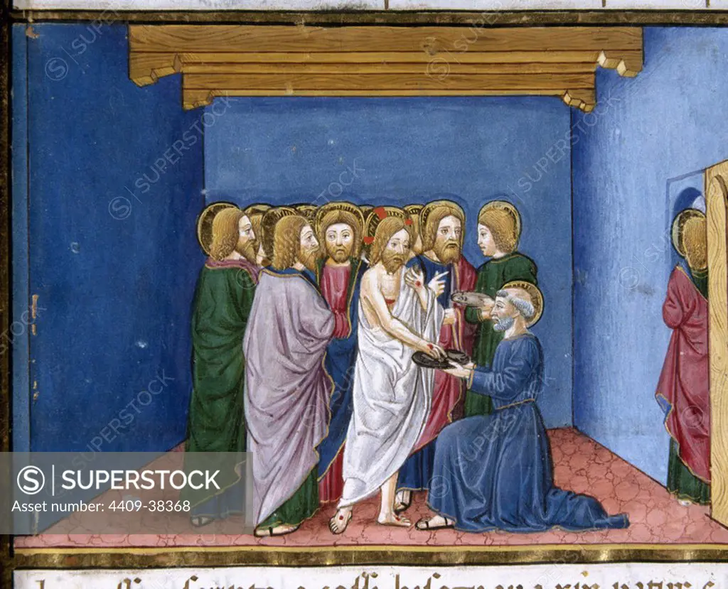 Jesus appears to the disciples. Codex of Predis (1476). Royal Library. Turin. Italy.