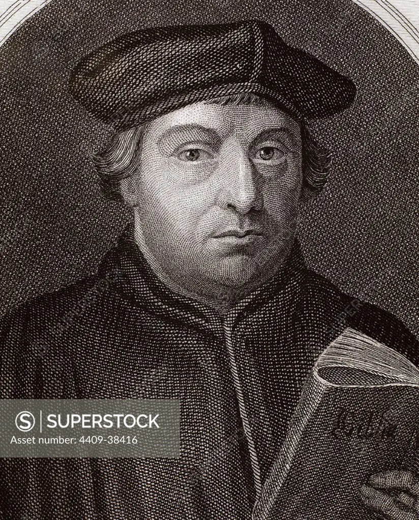 Martin Luther, (Eisleben, 1483, Eisleben, 1546). German reformer. Doctor of Theology and Augustinian priest. In 1517, outlined the main thesis of Lutheranism in Wittenberg. He was excommunicated in 1520. Engraving by J. Bastinos in "The Religious Revolution" (1880).