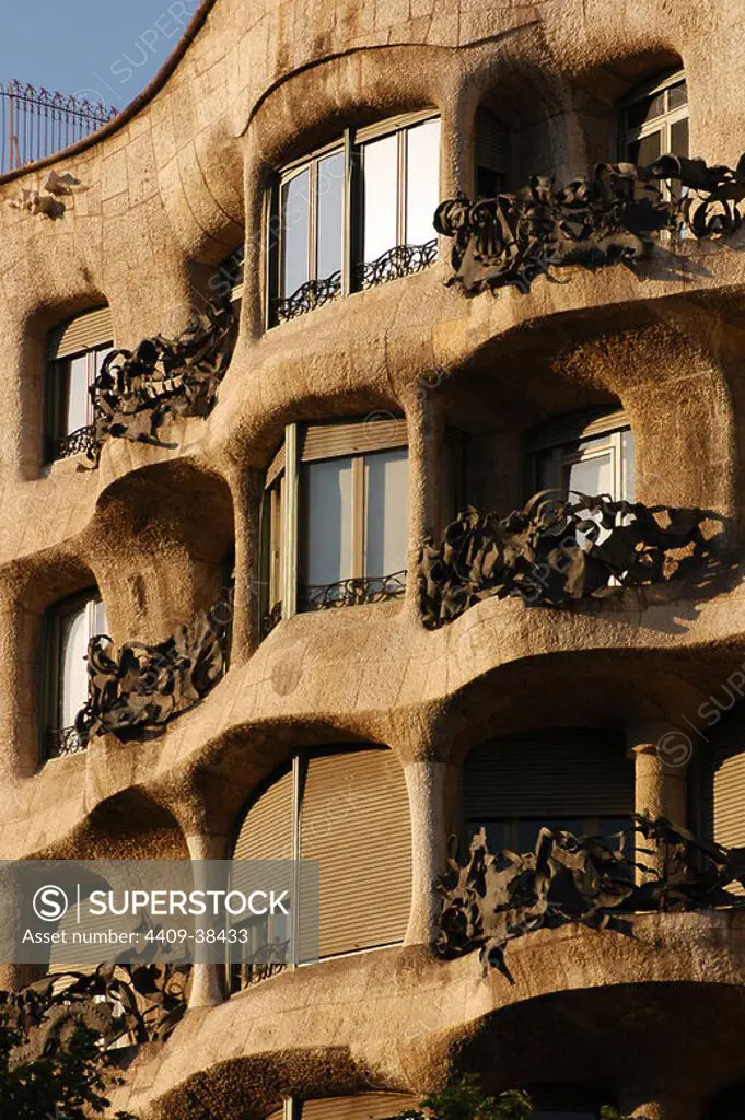 Spain. Barcelona. Mila House (The Quarry). 1905-1910. Built by Antoni Gaudi. Facade.