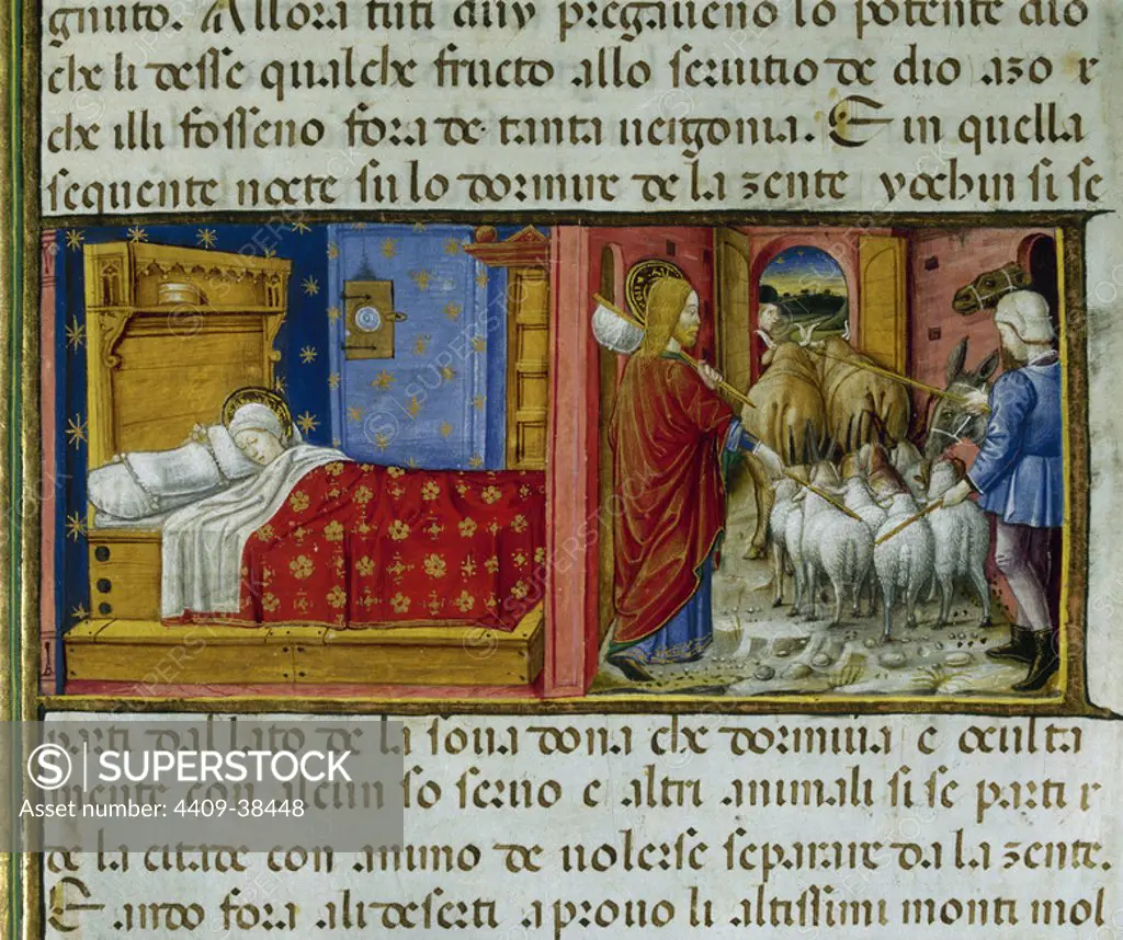 Saint Joachim leaves his wife. Codex of Predis (1476). Royal Library. Turin. Italy.