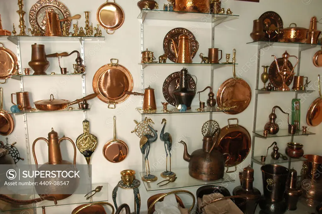 Copper craft store. Loule. Portugal. Algarve.