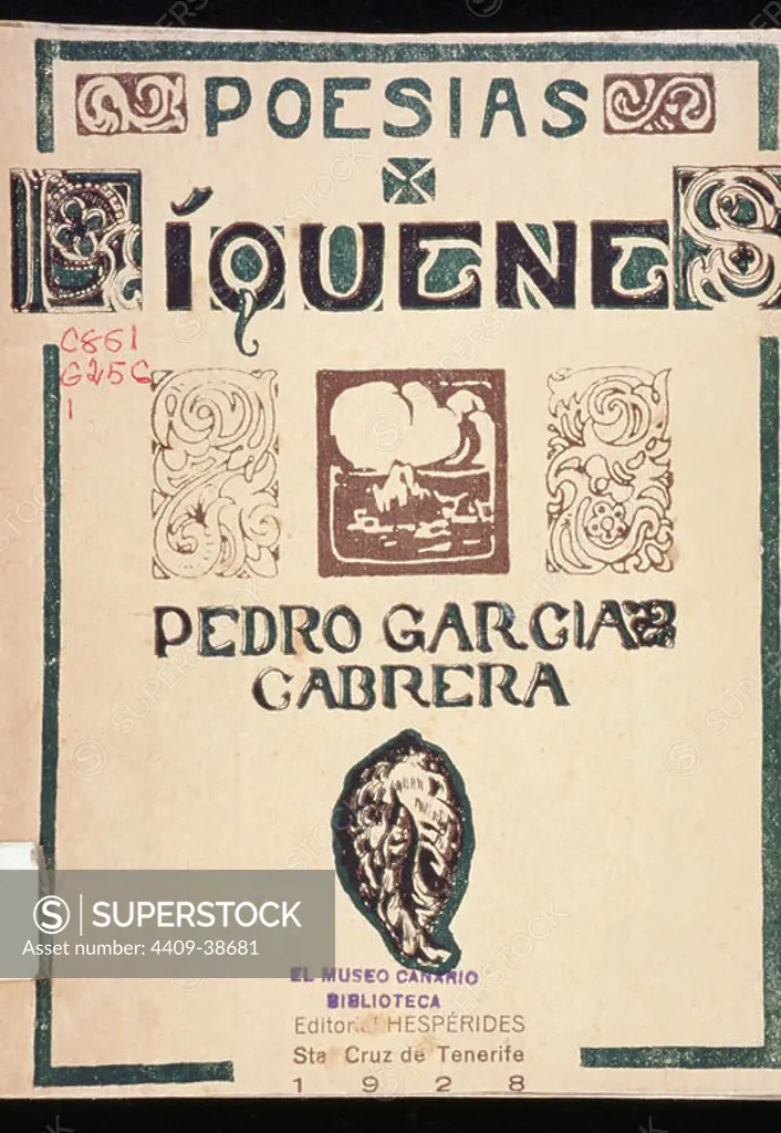 Garcia Cabrera, Pedro (1905-1981). Spanish writer. Cover of "Liquenes" (1928).