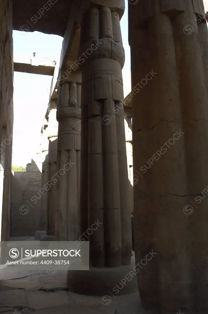 EGYPT. Papyrus column. Offerings room. Temple of Luxor. New Empire.