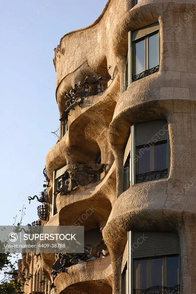 Spain. Barcelona. Mila House (The Quarry). 1905-1910. Built by Antoni Gaudi. Facade.