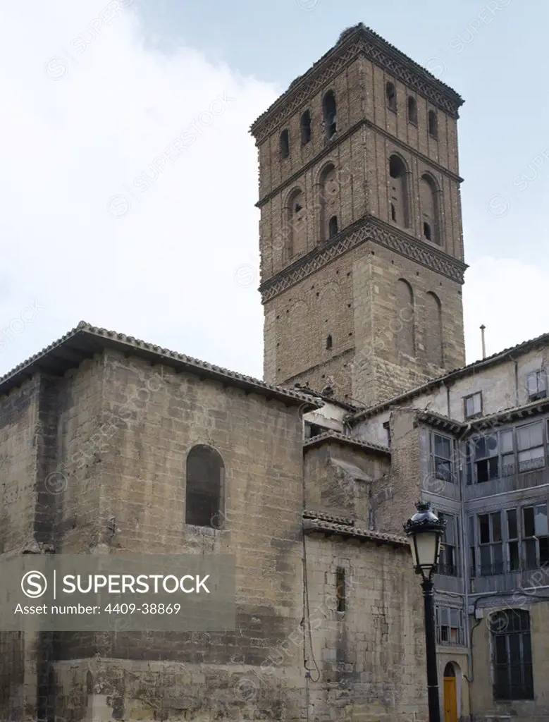 Mudejar Art. Spain. La Rioja. Logrono. Church of St. Bartolome. Detail bell tower. 12th-14th centuries. View.