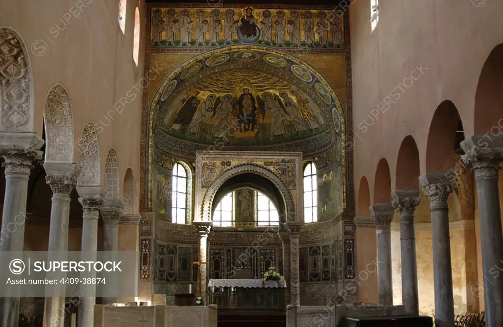 BYZANTINE ART. CROATIA. Euphrasian Basilica. Byzantine church built in the sixth century. World Heritage Site by UNESCO in 1997. POREC. Inside view with the ciborium. Istrian Peninsula.