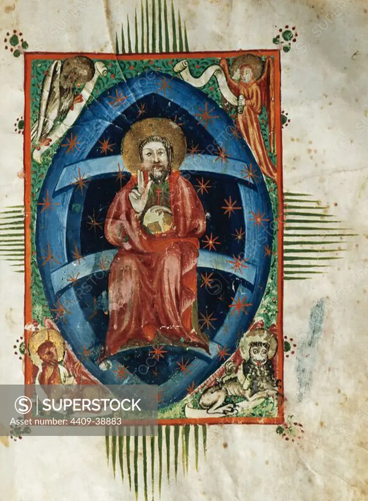 Codex 135. Missale Dominicale cum Kalendario. 14th century. Christ Pantocrator. Miniature. Chapter Archive of Tarazona. Spain.