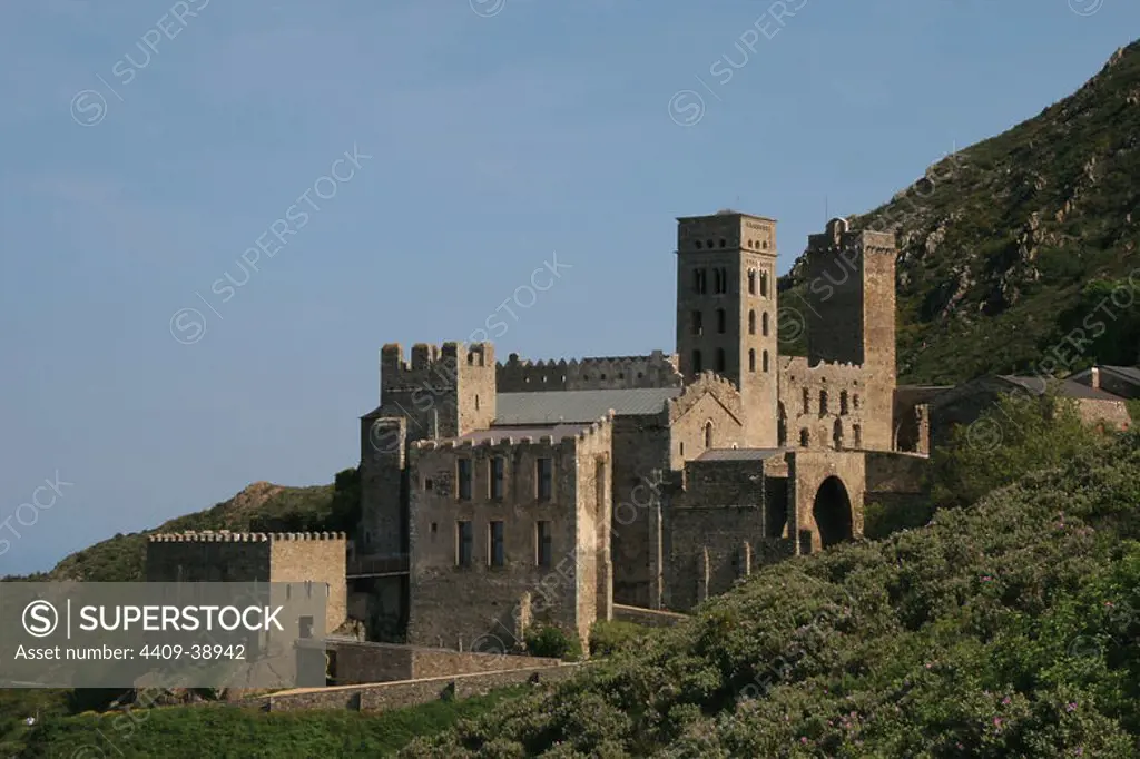 Benedictine Monastery of Sant Pere de Rodes. Founded around the year 900. The present building is dated 11th century. Scenery. Catalonia. Spain.