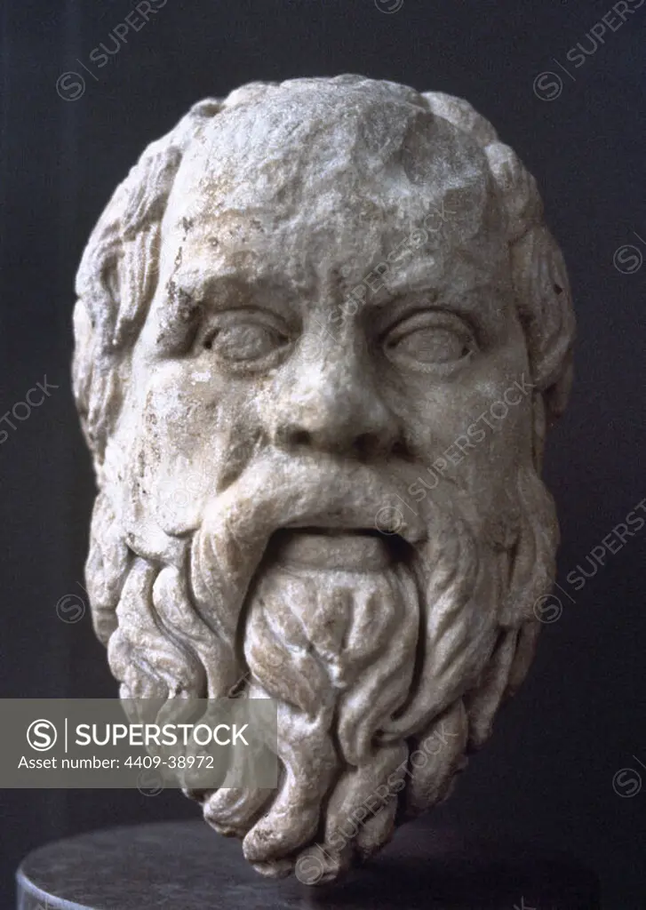 Socrates (470-399 BC). Classical Greek philosopher. Roman copy from a Greek original bust, 380-360 BC. British Museum. London, England.