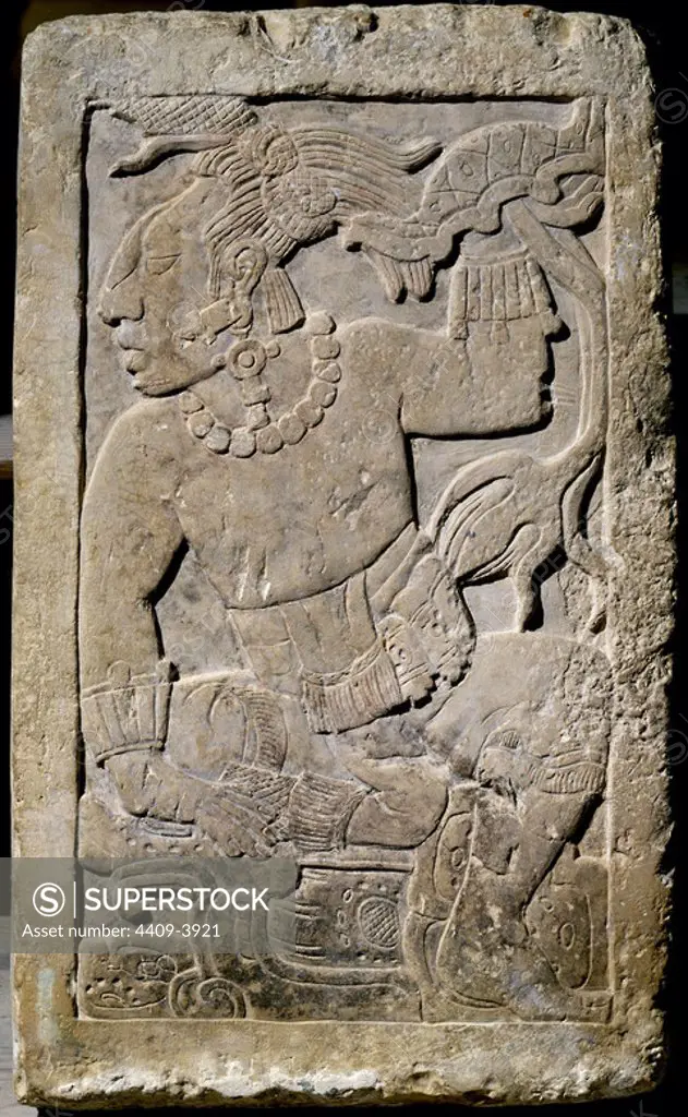 Madrid stele. Maya culture. Palenque. Late classical period. 600-800 A.D.. 46,5 x 29,5. Location: MUSEO DE AMERICA-COLECCION. MADRID. SPAIN.