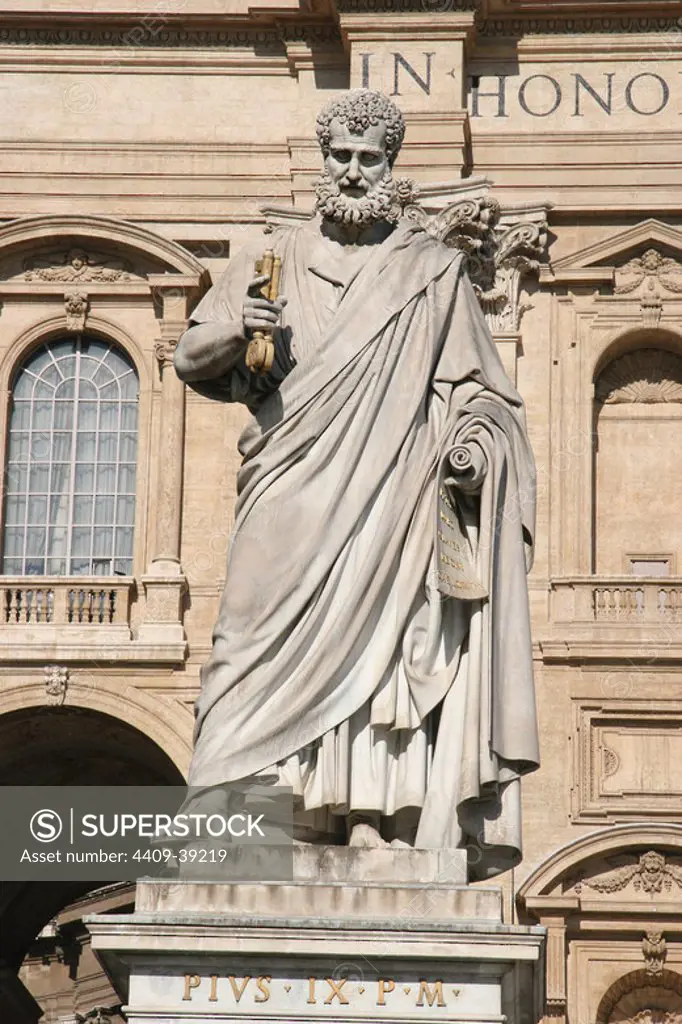 The Apostle saint Peter holding the Keys. Statue. Square of Sant Peter. City of the Vatican.
