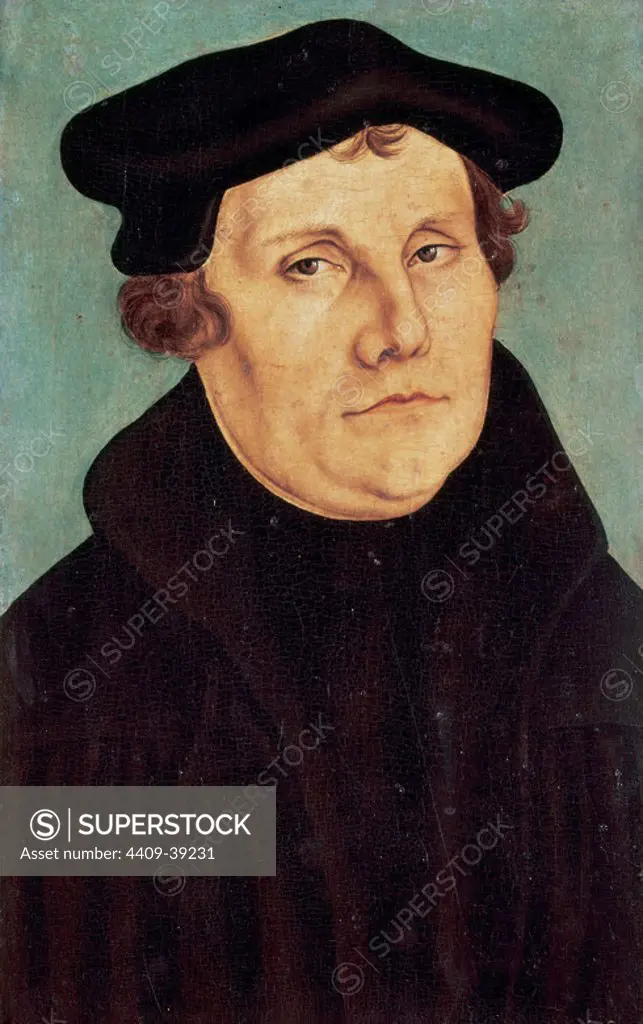 Martin Luther (1483-1546). German monk, icon of the Protestant Reformation. Portrait by Lucas Cranach the Elder (1472-1553). The Uffizi Gallery. Florence. Italy.