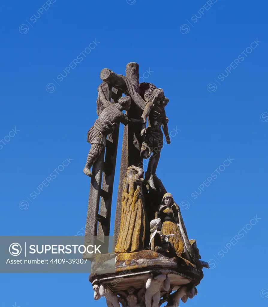 Calvary of Hio. 1872. Carved by Master Cervino. Depicts the Descent from the Cross. Galicia. Spain.