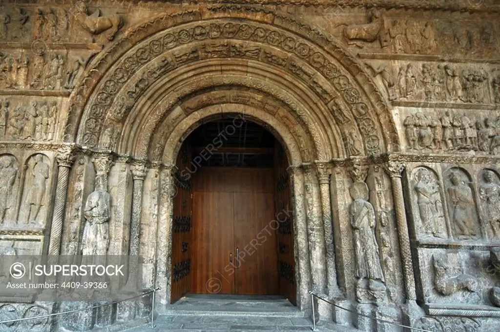 Romanesque Art. Monastery of Santa Maria de Ripoll. Founded by the Count Wilfred the Hairy in 879 or 880. Sculptural portico. Ripoll. Catalonia. Spain.