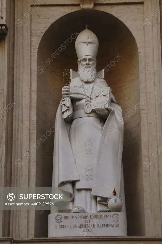 Saint Gregory the Illuminator or Saint Gregory the Enlightener (c. 257- c. 331). Patron saint and first official head of the Armenian Apostolic Church. Statue. St. Peter's Basilica. Vatican City.