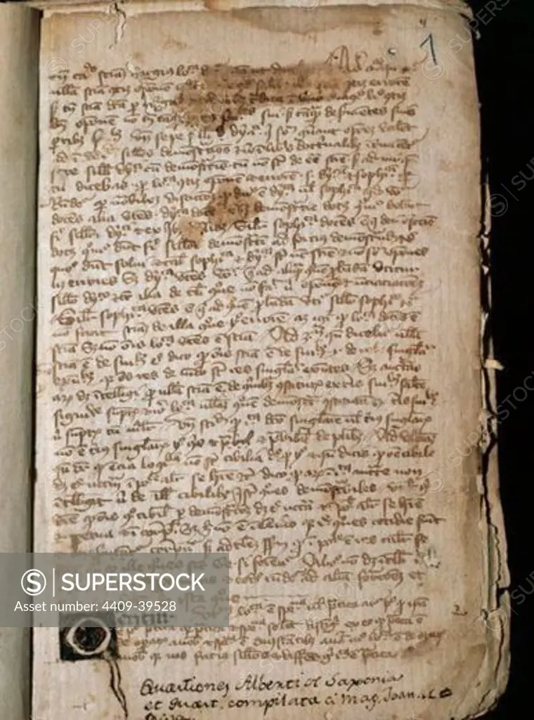 Miscellany. Incunabula. 14th century. Manuscript 108. Folio 1. Chapter Archive of Tortosa. Catalonia. Spain.