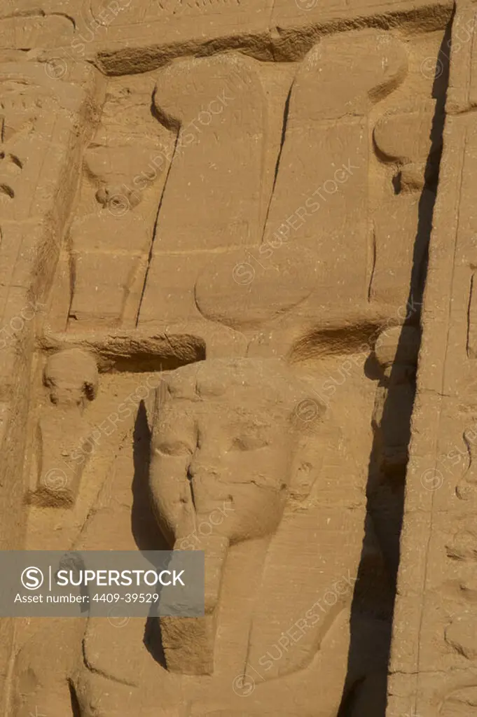 Pharaoh Ramses II (1290-1224 BC). New Kingdom. Temple of Hathor or Small Temple. Abu Simbel. Egypt.