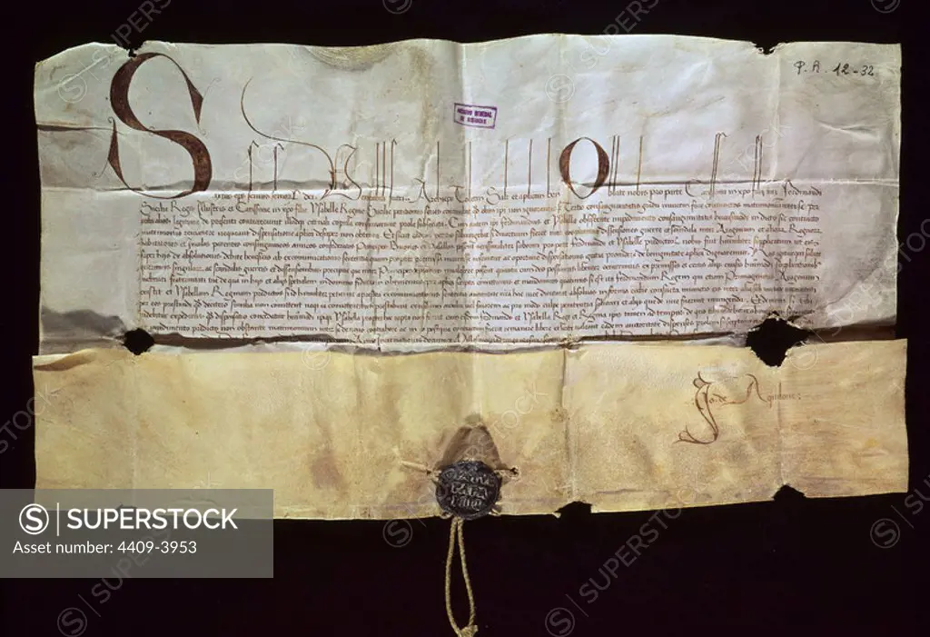 Exemption from wedding because of family ties / consanguinity of the Catholic Kings. Simancas archives. Valladolid. Location: ARCHIVO-COLECCION. Simancas. Valladolid. SPAIN.