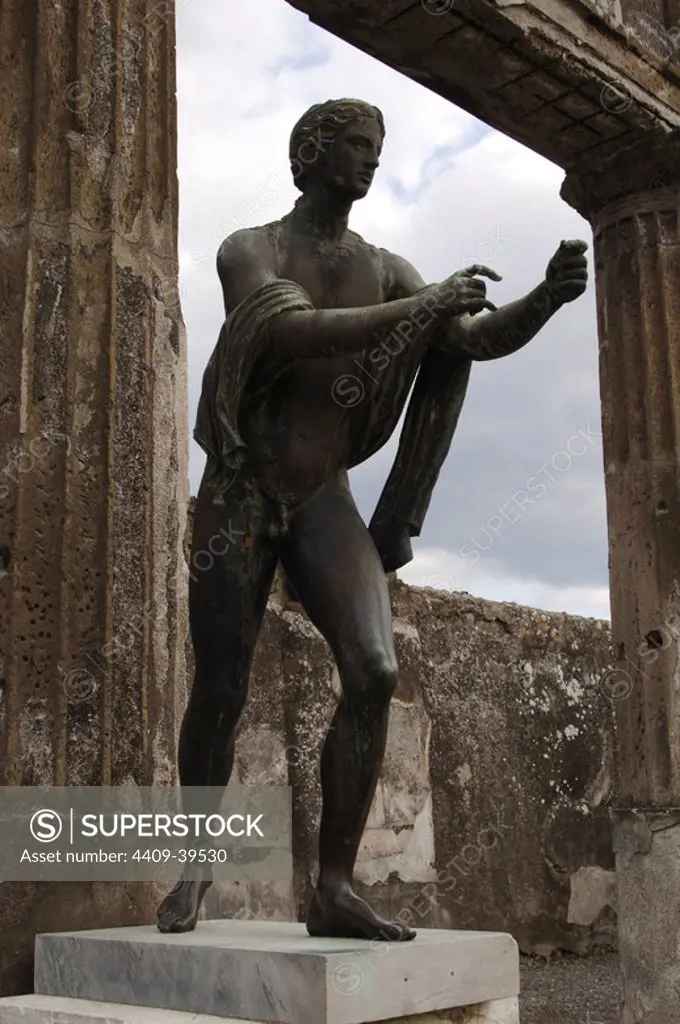 The Apollo Saettante, as an archer. 3rd century BC. Bronze. Location: Temple of Apollo, Pompeii, Italy. Copy.