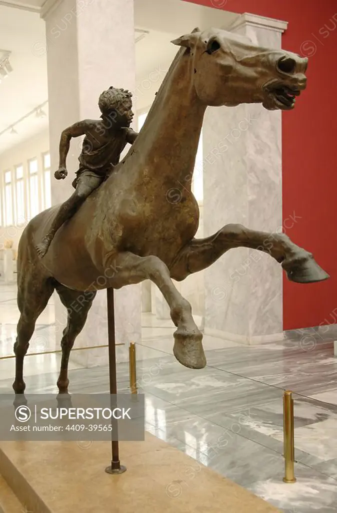 Greek Art. 2nd century BC. Jockey of Artemision. Bronze sculpture dated around the year 140 BC. National Archaeological Museum. Athens. Greece.