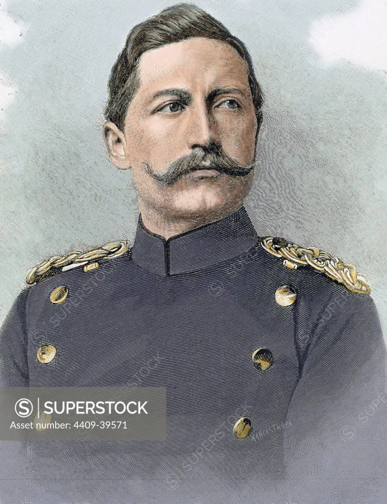 Wilhelm II of Germany (Potsdam ,1859-Doorn, 1941). King of Prussia and German Emperor (1888-1918), son and successor of Frederick III. Colored engraving.