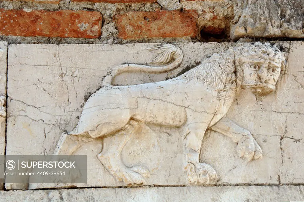 BYZANTINE ART. REPUBLIC OF ALBANIA. St. Nicholas Church, built in the XIII and remodeled in the eighteenth and nineteenth centuries. Relief with a lion. Mesopotam.