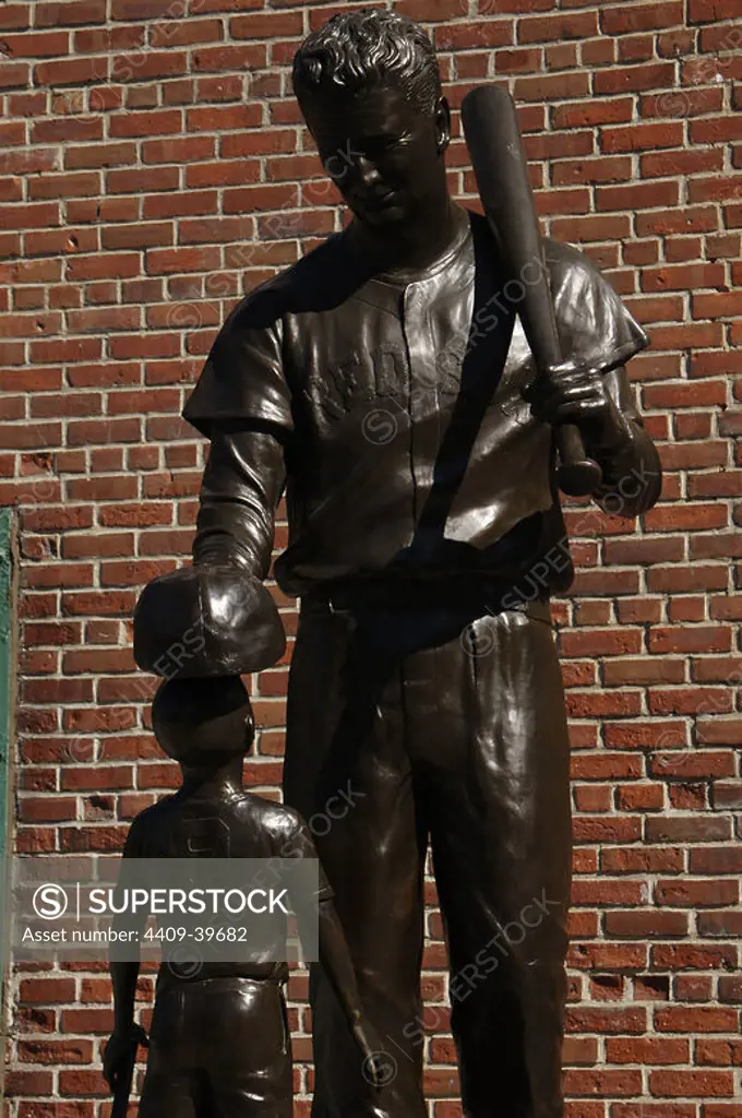 Theodore Samuel "Ted" Williams (1918- 2002). Nicknamed "The Kid". American professional baseball player and manager. Monument. Boston. Massachusetts. United States.
