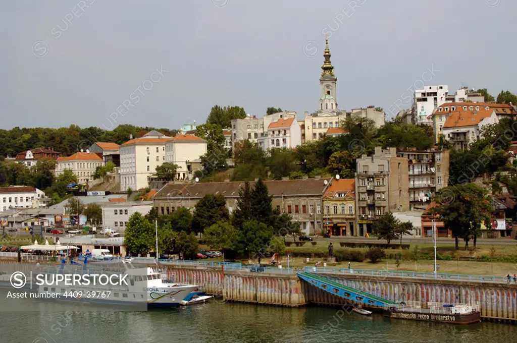 REPUBLIC OF SERBIA. BELGRADE. View of the town on the Sava River and the Church Saborna in the background.