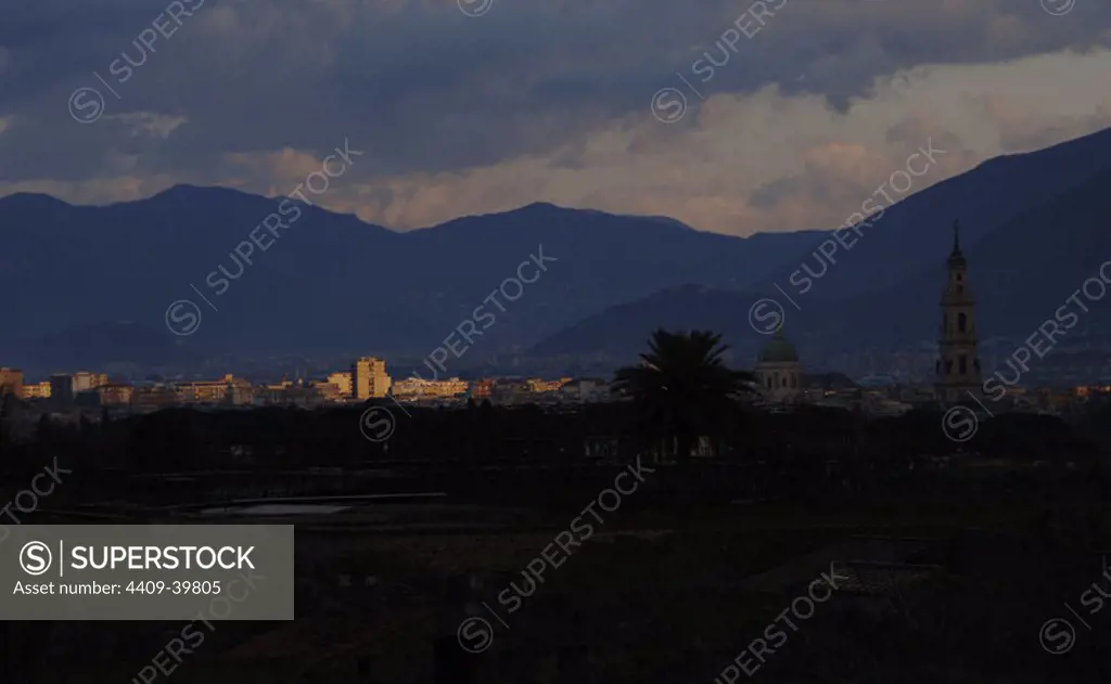 Italy. Pompei. Modern city. Sunset view. Province of Naples.