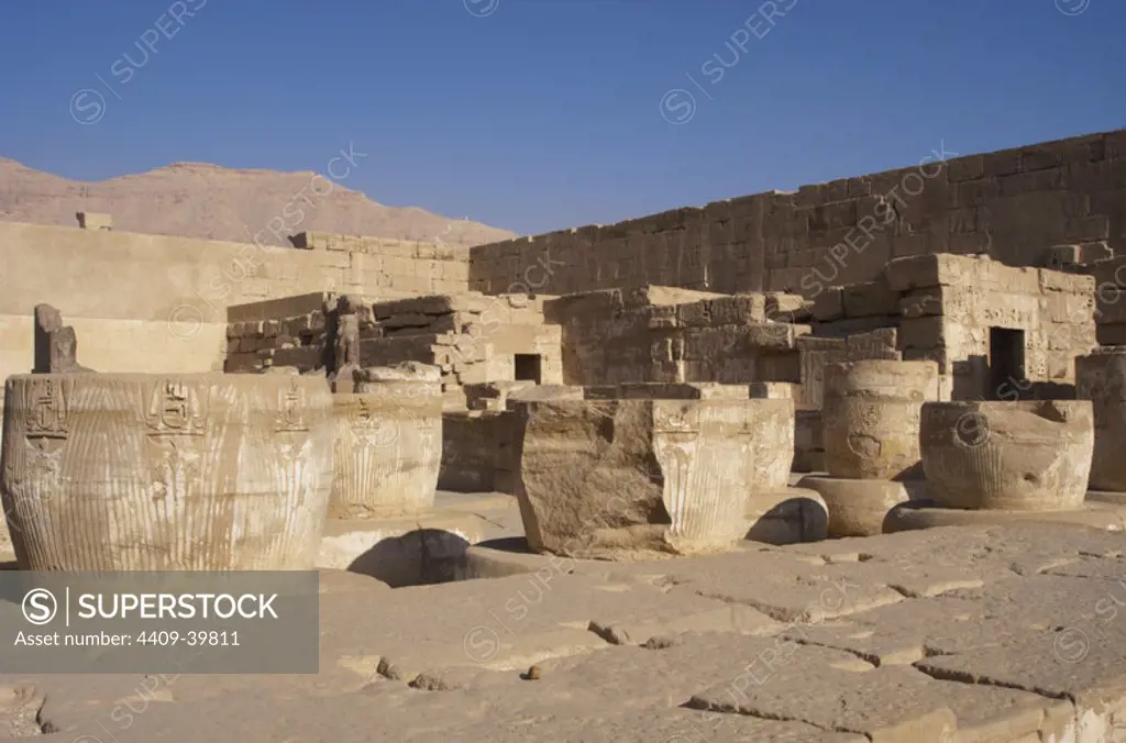 Temple of Ramesses III. Ruins. Twentieth dynasty. New Kingdom. Medinet Habu. West Thebes. Egypt.
