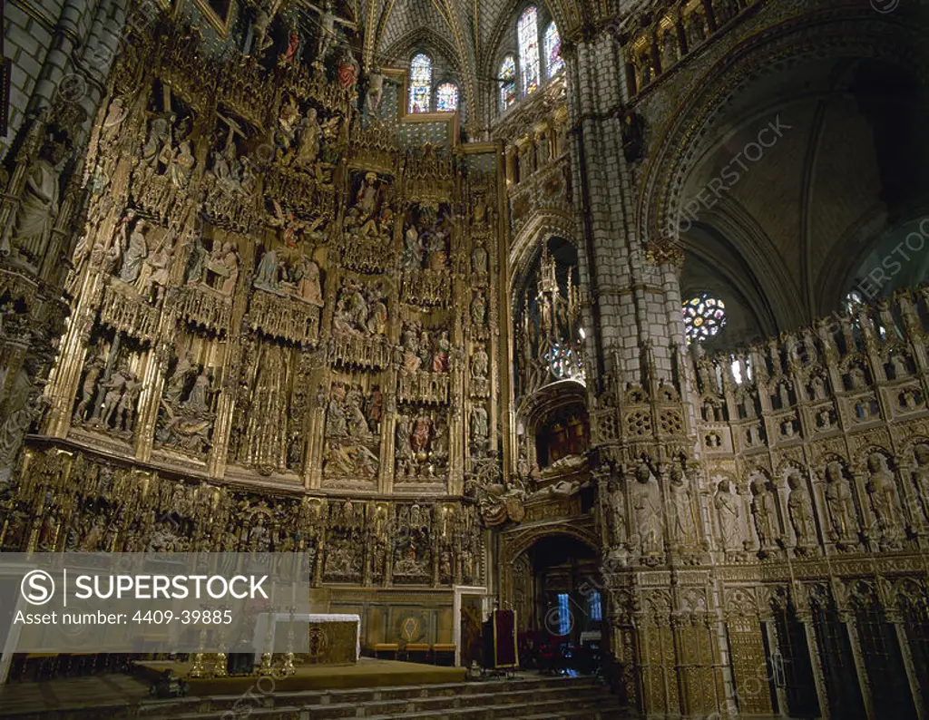 Spain. 15th and 16th century. Altarpiece of the Cathedral of Toledo depicting scenes of Christ's life (1497-1504). Polychrome wood. Among the architects, painters and sculptors who collaborated in this collective masterwork were: Enrique Egas and Pedro Gumiel, Francisco de Amberes and Juan de Borgon_a, Rodrigo Alema_n, Felipe Vigarny, Diego Copi_n de Holanda, Sebastia_n de Almonacid and Joan Peti. Toledo. Castile-La Mancha.
