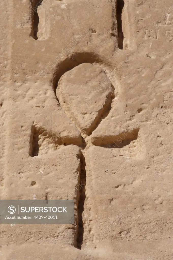 Ankh or key of life. Relief. Great Temple. Abu Simbel. Egypt.