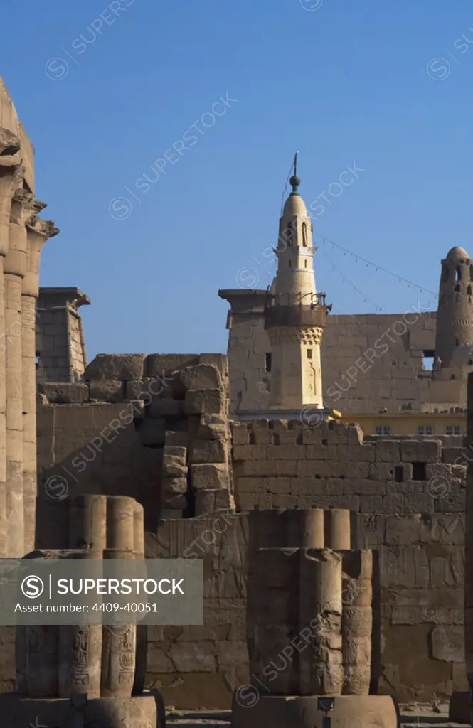 Egypt. Luxor. Mosque of Abu El-Haggag was built inside the temple of Luxor during the Ayyubids sultans (thirteenth century) and still in existence. Outside view.