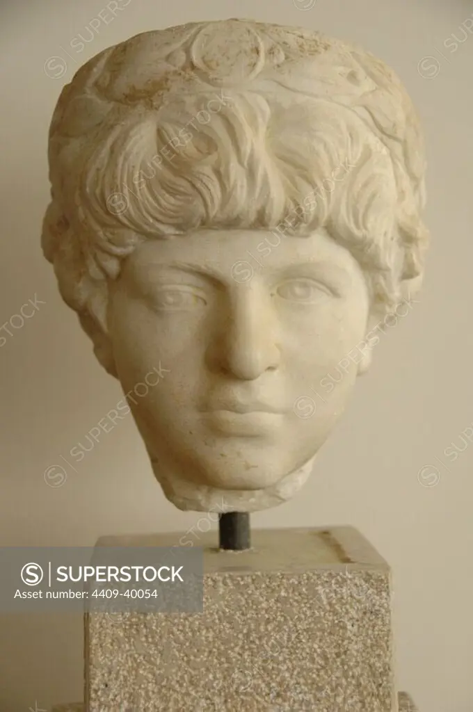 Lucius Verus Augustus. Roman Emperor (161-169). Bust. Olympia Archaeological Museum. Ilia Province. Peloponnese region. Greece.