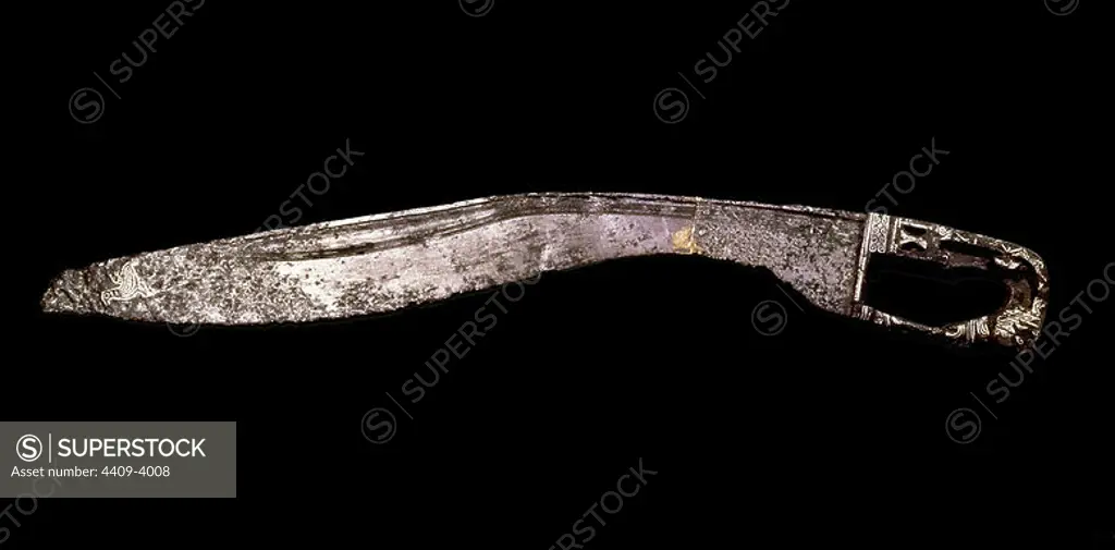 Sword of the pre-Roman Iberian tribes. Found in Amedinilla (Cordoba). Madrid, National Museum of Archeology. Location: MUSEO ARQUEOLOGICO NACIONAL-COLECCION. MADRID. SPAIN.