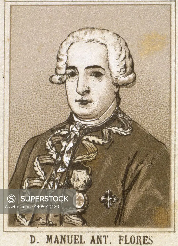 Manuel Antonio Flores (1722-1799). General in the Spanish navy and viceroy of New Granada (1776-1781) and New Spain (1787-1789). Engraving.
